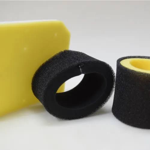 Cylindrical black foam air filter sleeves with yellow inner core